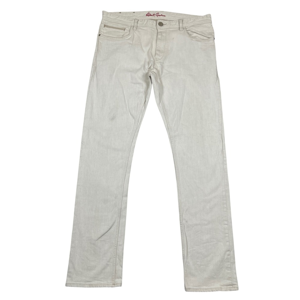 Robert Graham Tailored Kipling Jeans Mens 36 Off White Stretch Denim Pants